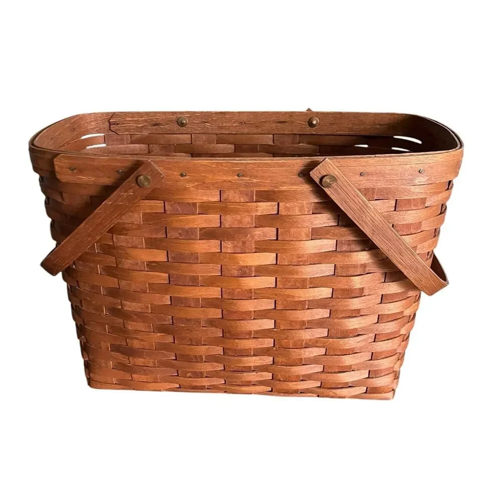 Vntge Longaberger Handwoven Maple Wood Basket Brown Farmhouse Rustic Traditional